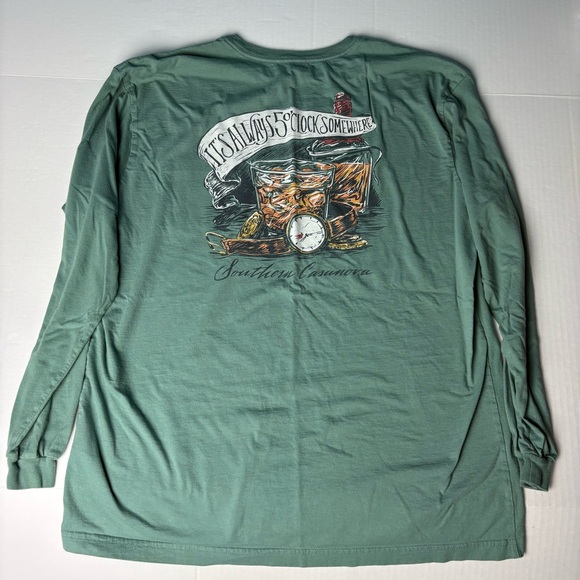 Southern Casanova Men's Large T-Shirt Long Sleeve It’s 5 O’Clock Somewhere Green - Picture 1 of 7